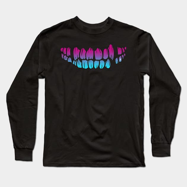 Cool Monster Mouth Teeth Vaporwave Long Sleeve T-Shirt by aaallsmiles